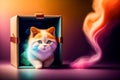 Cute kitty gets out of a gift box. Illustration. Generative AI Royalty Free Stock Photo