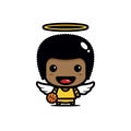 The cute afro basketball boy cartoon character becomes a flying angel with wings