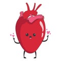 illustration of a cute anatomical heart with a face sending hearts. Valentine\'s day concept character in love