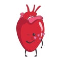 illustration of a cute anatomical heart with a face sends an air kiss. Valentine\'s day concept love character