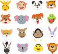 Illustration of cute animal face cartoon collection Royalty Free Stock Photo