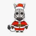 illustration of cute animal monster, wearing santa costume. cute zebra cartoon