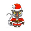 illustration of cute animal monster, wearing santa costume. vector cartoon mandrill cute