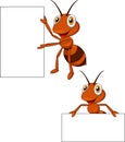 Cute ant cartoon with blank sign Royalty Free Stock Photo