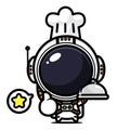 Cute astronaut cartoon character becomes a chef by bringing food dishes