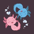 Illustration of a cute axolotl couple