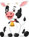 Cute baby cow cartoon sitting on white background Royalty Free Stock Photo