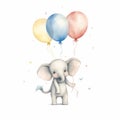 illustration of a cute baby elephant with balloons on white background Royalty Free Stock Photo