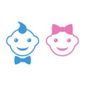 Illustration of cute baby faces of a boy and a girl with bows Royalty Free Stock Photo