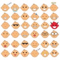 Illustration of cute baby faces showing different emotions. Joy, sadness, anger, talking, funny, fear, smile. Isolated Royalty Free Stock Photo