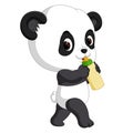 Cute baby panda holding bottle