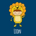 Illustration of cute baby wearing lion costume Royalty Free Stock Photo