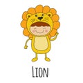 Illustration of cute baby wearing lion costume Royalty Free Stock Photo