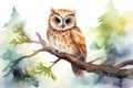 Illustration cute background owl design wild wildlife watercolor isolated animal nature bird Royalty Free Stock Photo