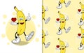 Illustration cute banana cartoon and seamless pattern Royalty Free Stock Photo