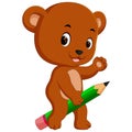 Cute bear riding big pencil