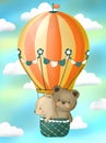 Illustration with cute bears in a balloon