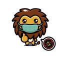 Cute and beautiful lion animal cartoon characters wearing masks against the virus