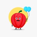Illustration of cute bell pepper character carrying balloon