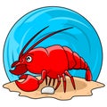 Illustration of a cute big red shrimp vector