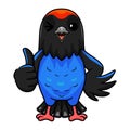 Cute blue manakin bird cartoon giving thumb up
