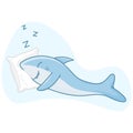 Illustration of a cute blue shark sleeping on a pillow