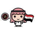 cute boy cartoon character holding Iraq flag against virus