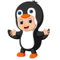 Cute boy cartoon wearing penguin costume