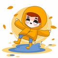 Illustration of Cute Boy Character or Chibi in Autumn Seasons at Couple Set Royalty Free Stock Photo