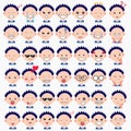 Illustration of cute boy faces showing different emotions. Joy, sadness, anger, talking, funny, fear, smile. Isolated illustration