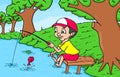 Illustration of cute boy fishing cartoon handdrawn