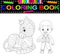 Cute boy and zebra coloring book