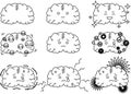 Illustration of a cute brain outline set