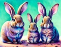 An illustration of Cute bunnies family. Perfect for Easter postcard. Watercolor postcard, AI Generated