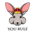 Illustration of a cute bunny, rabbit in crown. Hand Drawn Vector Illustration of Bunny.