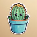 Illustration of a Cute Cactus Sticker. Generative AI