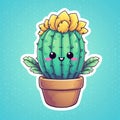 Illustration of a Cute Cactus Sticker. Generative AI