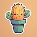 Illustration of a Cute Cactus Sticker. Generative AI