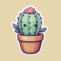 Illustration of a Cute Cactus Sticker. Generative AI