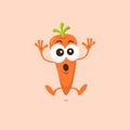 Illustration of cute carrot scared mascot isolated on light background