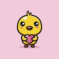 Cute cartoon animal chick character hugging pink love Royalty Free Stock Photo