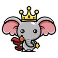 Cute elephant animal cartoon characters become a king wearing a crown and a stick Royalty Free Stock Photo