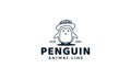 Illustration cute cartoon animal penguin kids with hat line logo icon vector Royalty Free Stock Photo