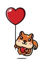 Cute squirrel animal cartoon character flying with a heart-shaped balloon Royalty Free Stock Photo