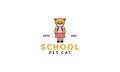 Illustration cute cartoon cat with bag  logo icon vector Royalty Free Stock Photo