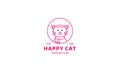 Illustration cute cartoon cat circle line smile head face logo icon vector Royalty Free Stock Photo