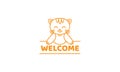 Illustration cute cartoon cat line welcome logo icon vector