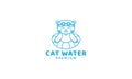 Illustration cute cartoon cat swimming line logo icon vector