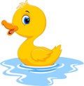 Cute cartoon duck swimming. Funny and adorable