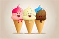 Set of cute cartoon happy smiling ice creams Royalty Free Stock Photo